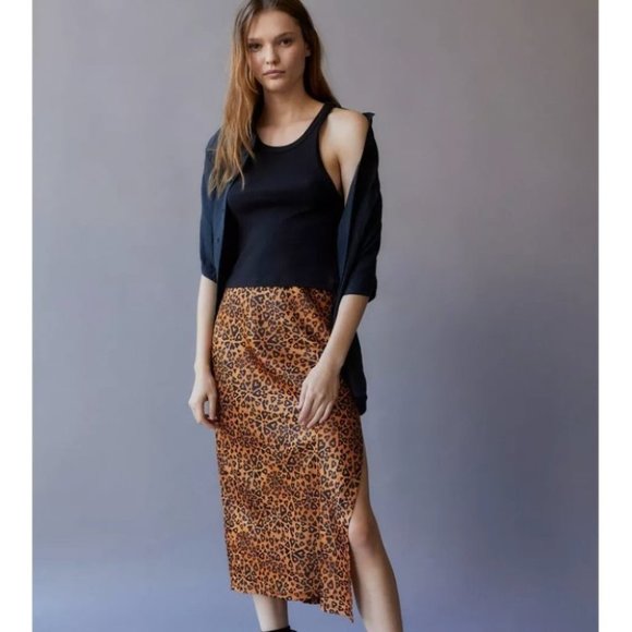 Satin Midi  Skirt Urban Outfitters Leopard Print S - Picture 1 of 5